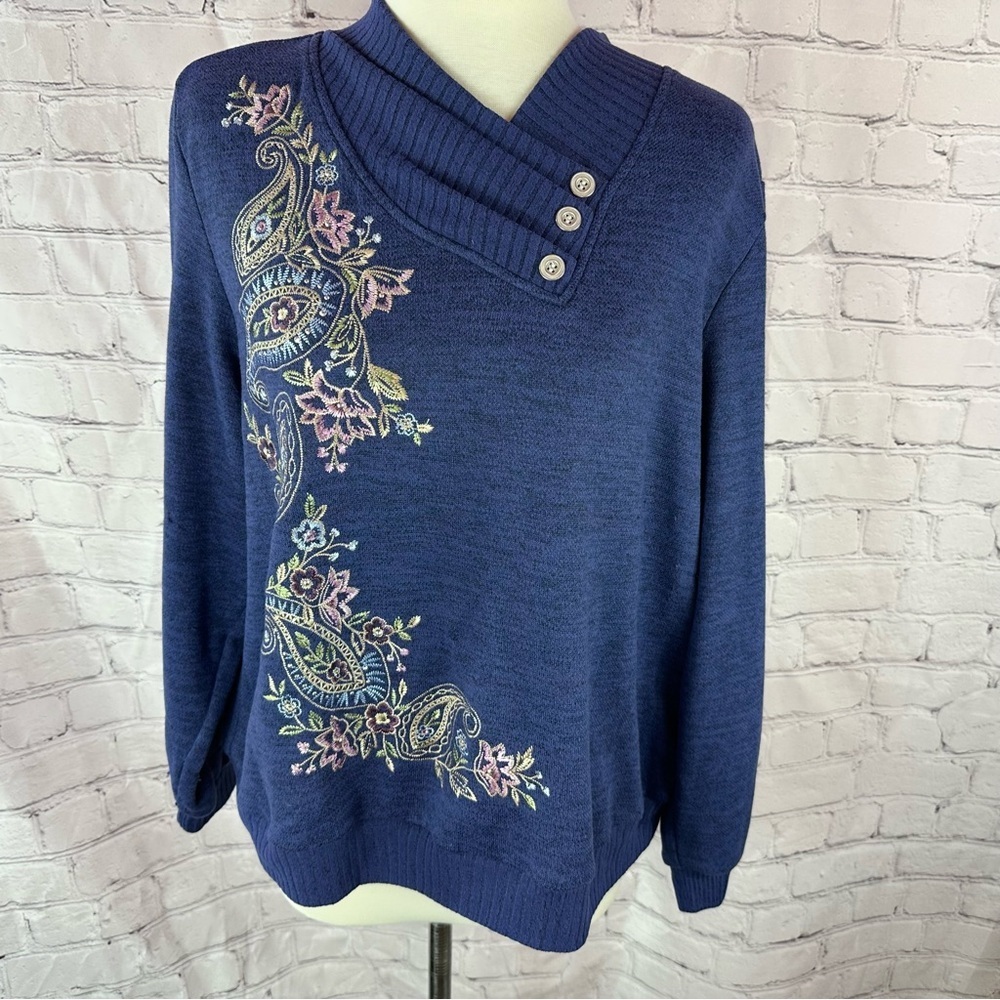 Alfred Dunner Sweater floral Embroidery grannycore eclectic grandma womens Lp